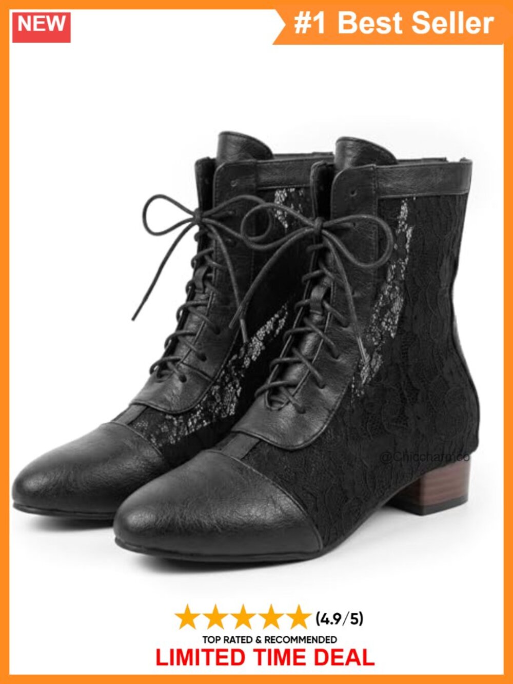 Women's Victorian Lace-Up Ankle Boots Block Heel Lace Overlay